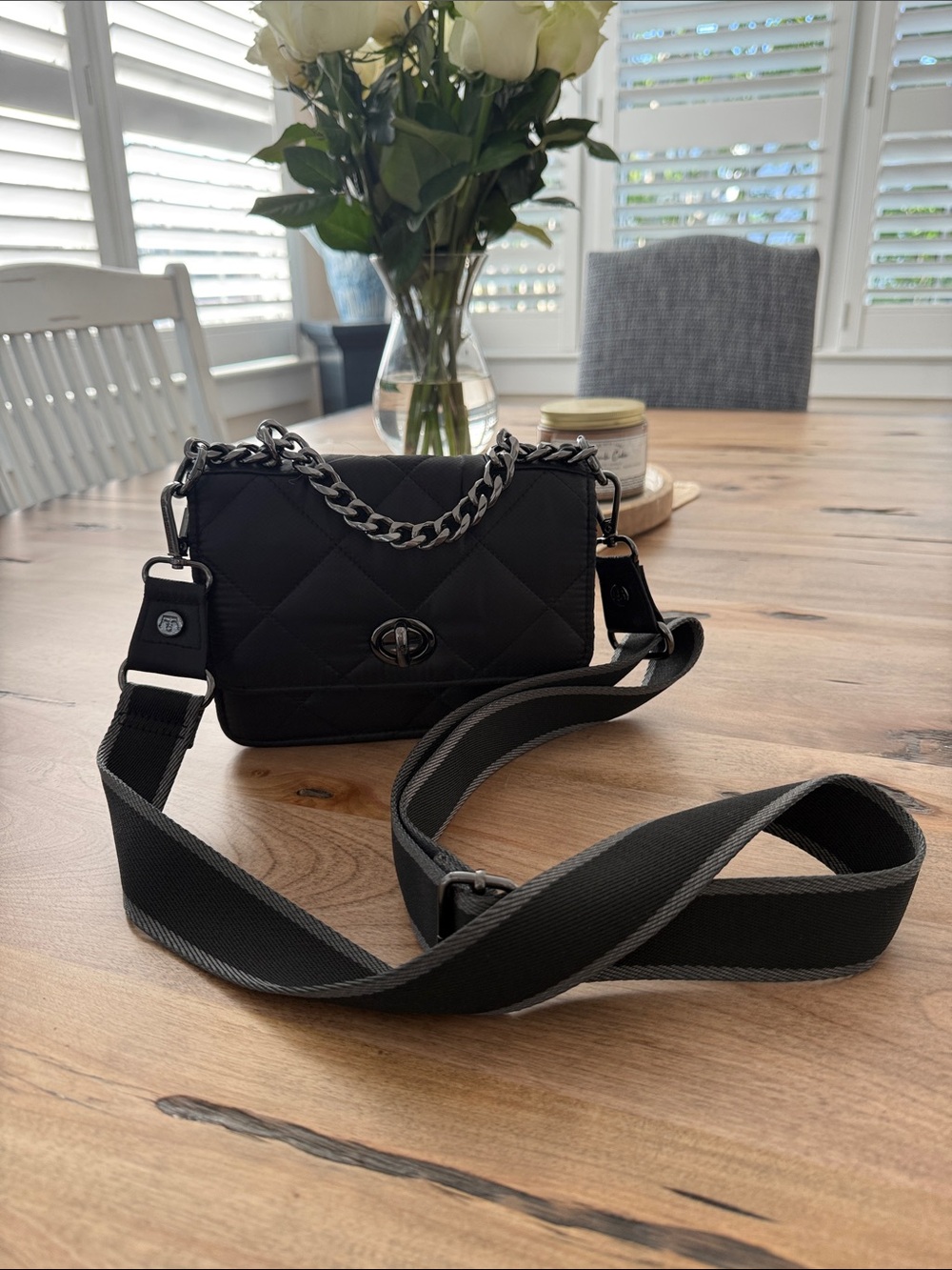 Oliver Thomas Black Quilted Crossbody Bag with Chain Detail